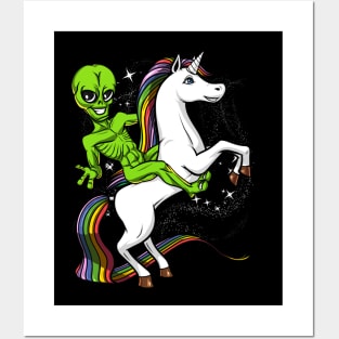 Space Alien Riding Unicorn Posters and Art